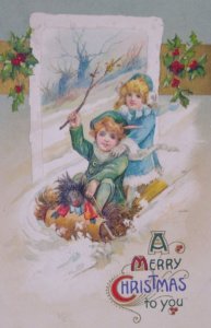 1911 Children John Winsch Black Doll Antique Vintage Christmas Postcard