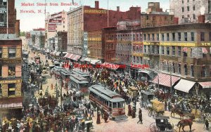 NJ, Newark, New Jersey, Market Street From Broad Street, Trolley, 1909 PM