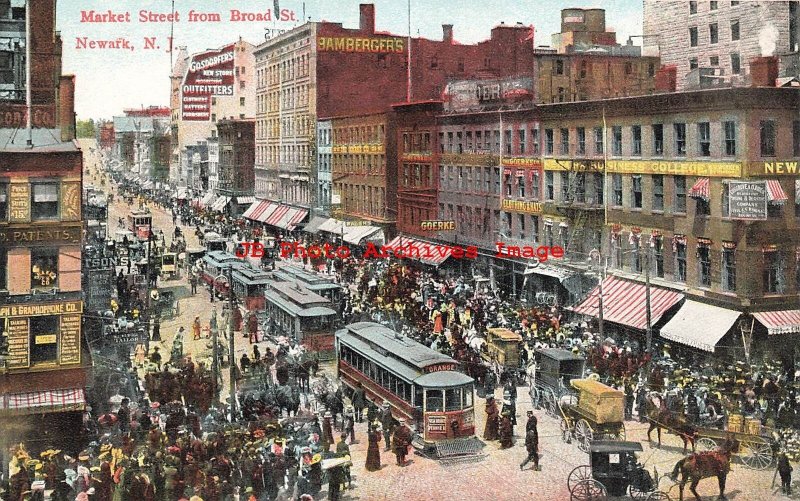 NJ, Newark, New Jersey, Market Street From Broad Street, Trolley, 1909 PM 