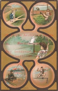 Art Nouveau, P Schmidt No 13, Sports Scenes, Baseball Football Tennis Fishing