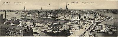 Stockholm Sweden Fold-Open Panorama c1910 Postcard