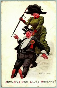 Comic Drunk Am I Dish Lady's Husband? UNP 1910s DB Postcard H5