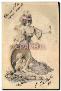 Old Postcard Fantasy Illustrator Woman Kids Angel