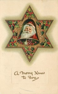 BB London Embossed Postcard X296 Santa Claus Christmas Star & Bell Vignette