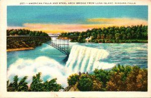 New York Niagara Falls American Falls and Steel Arch Bridge From Luna Island
