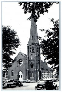 Dewitt Iowa IA RPPC Photo Postcard Catholic Church View c1950's Vintage