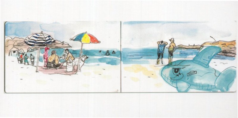 Habonim Beach Isreal Inflatable Toy Whale Sketch Painting Postcard