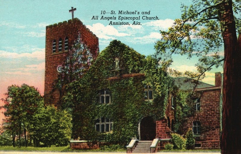 Vintage Postcard 1930s St. Michael's and All Angels Episcopal Church Anniston AL