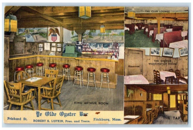 c1950's Olde Oyster Bar Fitchburg Massachusetts MA Multiview Vintage Postcard