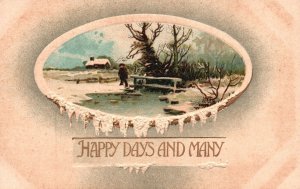 Vintage Postcard Happy Days And Many Greeting Card Souvenir Remembrance