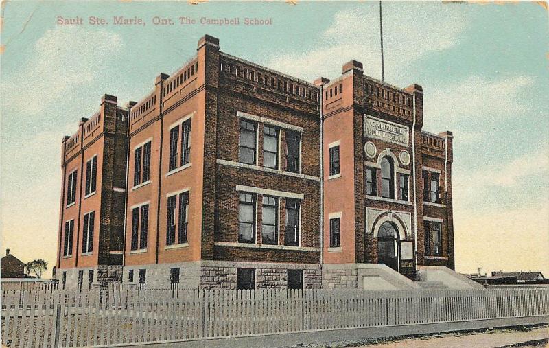 1907-1915 Postcard The Campbell School, Sault Ste. Marie Ontario Canada Unposted