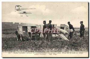 Postcard Old Jet Aviation Biplane French Army military maneuvers going on rec...