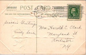 Christmas Greetings Scroll Embossed John Winsch c1913 Vintage Postcard Y43