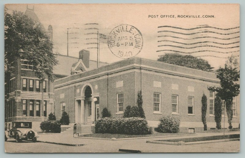 Rockville Connecticut~Post Office Exterior View~Vintage Postcard