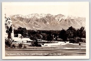 Salt Lake City UT Wasatch Mts From Atate Capitol RPPC Real Photo Postcard V24