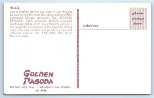 2 Postcards LOS ANGELES ~ Chinatown GOLDEN PAGODA Chinese Restaurant Night/Day