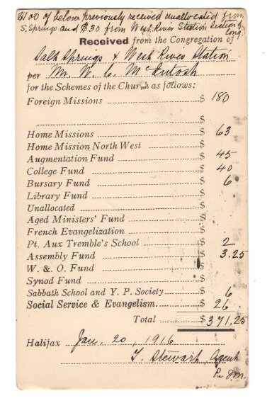 Church Finances, 1916, Pictou County, Nova Scotia Canada Postal Stationery