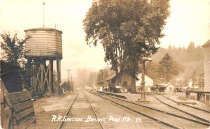 Bryant Pond ME Railroad Station Water Tank Busy Scene, Real Photo Postcard