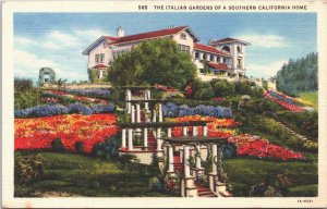 USA The Italian Gardens Of A Southern California Home Linen Postcard 05.19