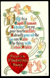 “Help in St Valentines Name” card V47 - embossed