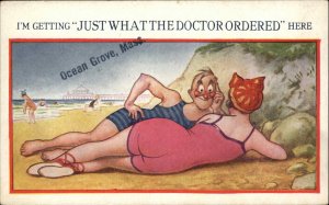 Bathing Beauty Comic Sexy Woman Beach Scene 1920s-30s Postcard