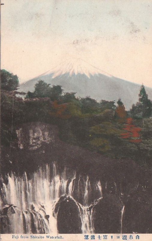 Postcard Fuji from Shiraito Waterfall Japan