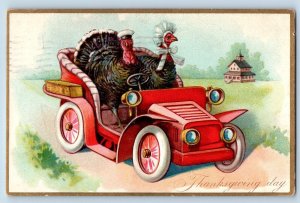 St. Paul MN Postcard Thanksgiving Anthropomorphic Turkey Riding Car Tuck 1908