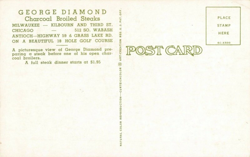 Postcard George Diamond Charcoal Broiled Steaks
