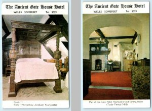 2  Postcards WELLS, Somerset UK ~ ANCIENT GATE HOUSE HOTEL Room 11 & Restaurant