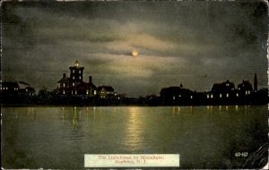 Anglesea New Jersey Lighthouse by Moonlight c1900-20s Vintage Postcard