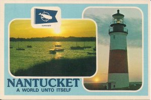 Nantucket MA, Sankaty Head Lighthouse, Harbor, Large Letter Chrome PC 1970's