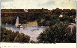 1910 FORT SNELLING MINNESOTA MISSISSIPPI RIVER AND BRIDGE  POSTCARD 39-169