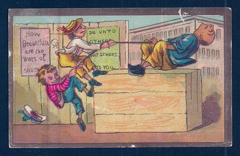 VICTORIAN TRADE CARD Boys Playing Tug of War