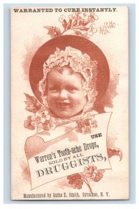 1880s Warren's Tooth-Ache Drops Mfg. By Rufus E. Smith Cute Smiling Baby F147