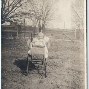 ID'd c1910s Sheboygan Co, WI Cute Baby Stroller RPPC Real Photo Brickbauer A140