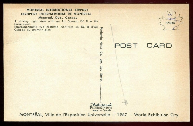 526 - MONTREAL Quebec Postcard 1967 Airport. Air Canada Airplane. World EXPO