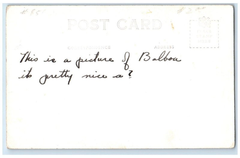 c1940s View Of Balboa Statue Panama City RP RPPC Photo Unposted Antique Postcard