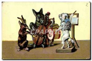 Old Postcard Donkey Mule Music Chevre Dog