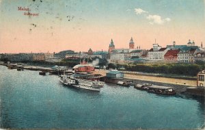 Germany navigation themed postcard Mainz Rheinquai paddle steamer