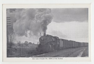 P2977, vintage postcard railroad train soo freight lines #1008 in full action