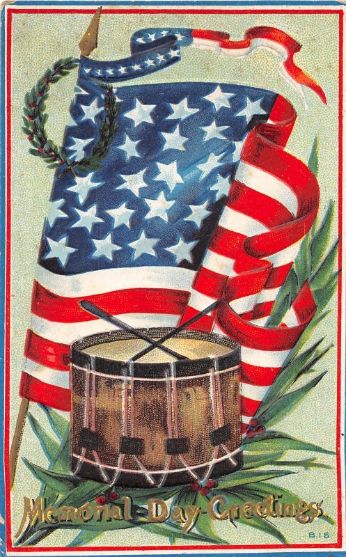 F45/ Patriotic Postcard c1910 Memorial Day Drum American Flag 13