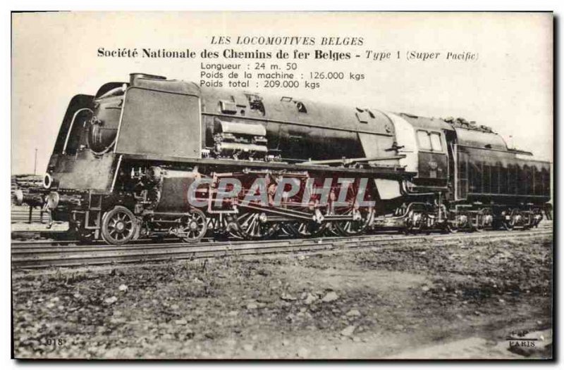 Postcard Old Train Locomotive Belgian Type 1 Super Pacific