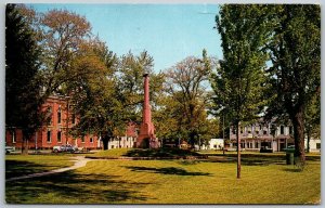 MIlan Ohio 1968 Postcard Public Square Civil War Monument Cars