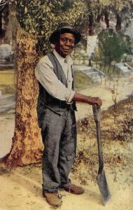 OLD BLACK JOE WITH SHOVEL BLACK AMERICANA POSTCARD 1938 **