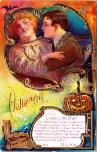 Vintage Nash, Woman, Man, Romantic & JOL, Bat & Owl Antique Halloween Postcard