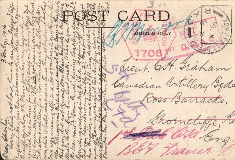 Vintage Ottawa Postcard, The Windsor, WW1 message & military cancels- Rare 