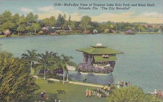 Florida Orlando Birds Eye View Lake Eola &  Bandshell 1947