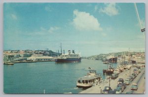 Ship~Harbor Entrance Grace Liner Santa~Netherlands West Indies~Vintage PC 