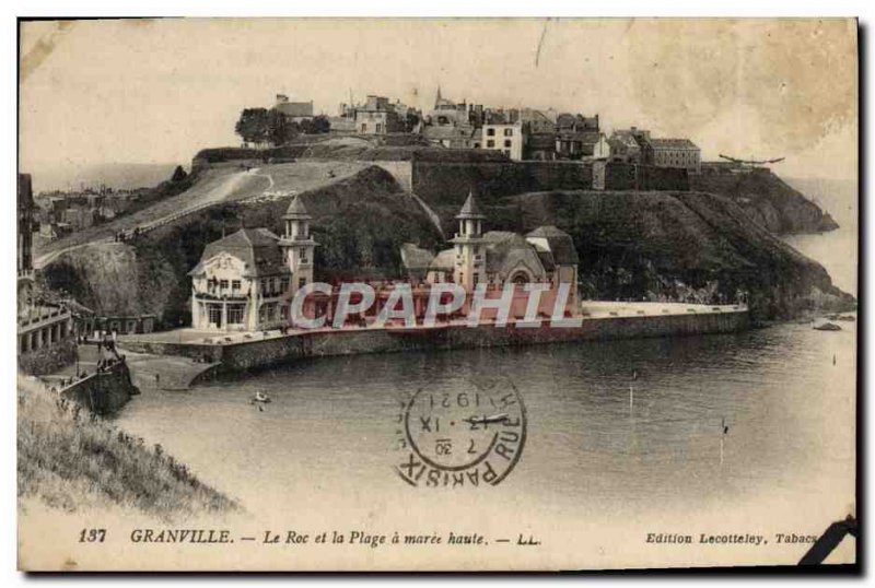 Postcard Old Granvile Roc and Plage Maree Haute