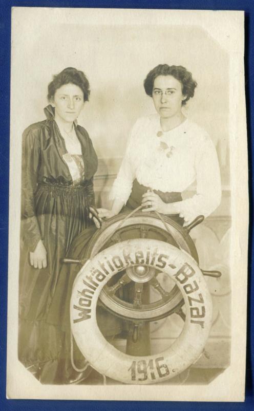 Wohltätigkeits Bazar Charity Bazar 1916 studio pose ship helm real photo RPPC